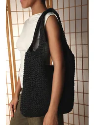 Islet Slouchy Black Raffia Shoulder Bag - 6