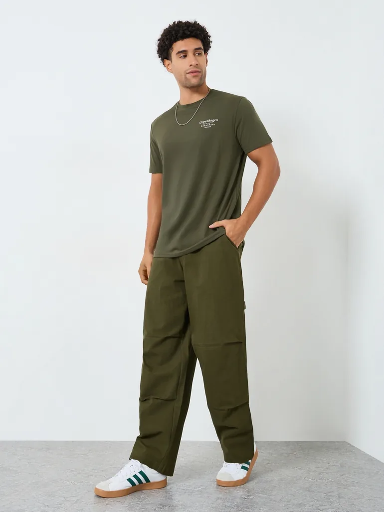 Men Olive Green Baggy Carpenter Pant