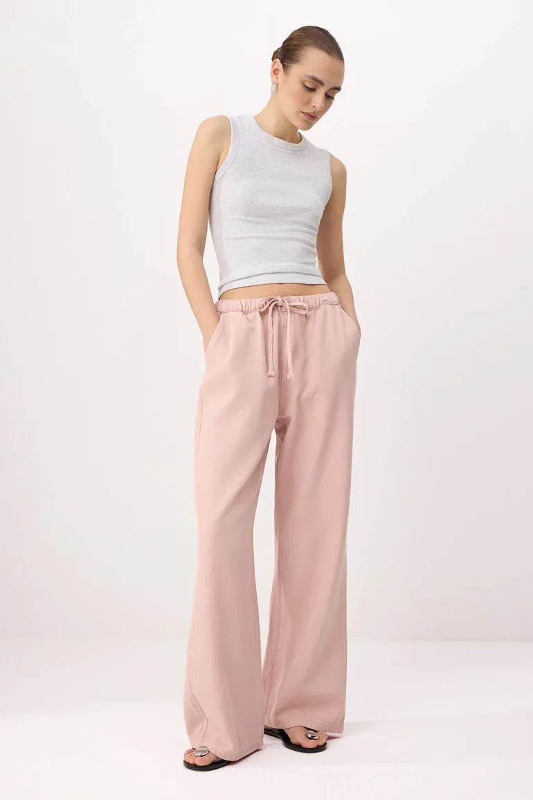 Light Pink High Waist Wideleg Tencel Blended Jeans