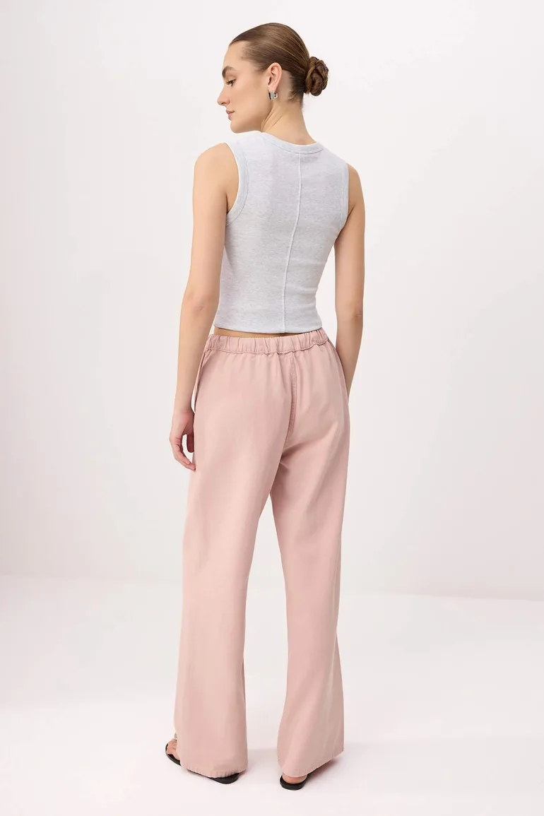 Light Pink High Waist Wideleg Tencel Blended Jeans - 4