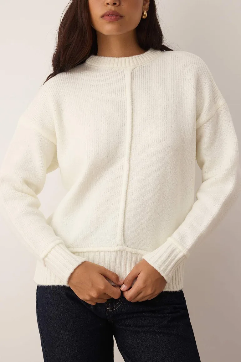 Ecru Soft Texture Wide Pattern Stitch Detailed Knitwear Sweater - 2