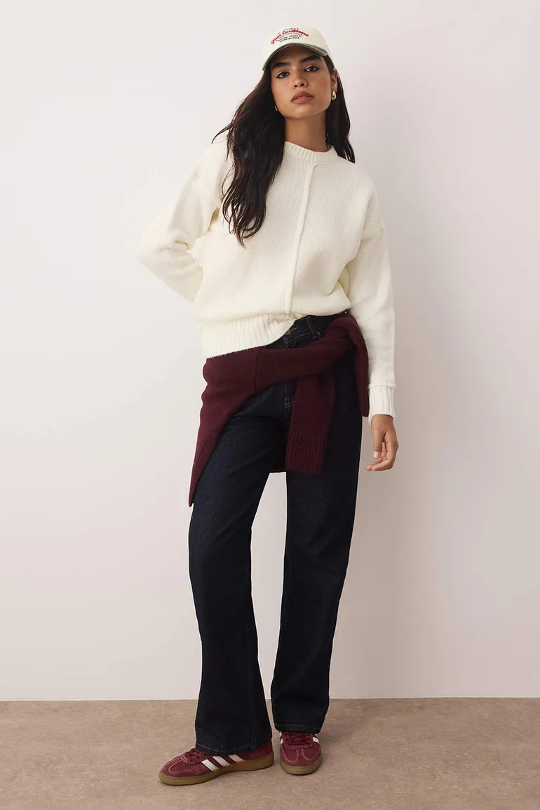 Ecru Soft Texture Wide Pattern Stitch Detailed Knitwear Sweater