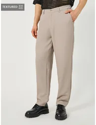 Relaxed Fit Textured Mid Rise Pants - 1