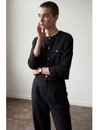 MY FASHION Crew Neck Buttoned Pocket Two-Piece Set - 3