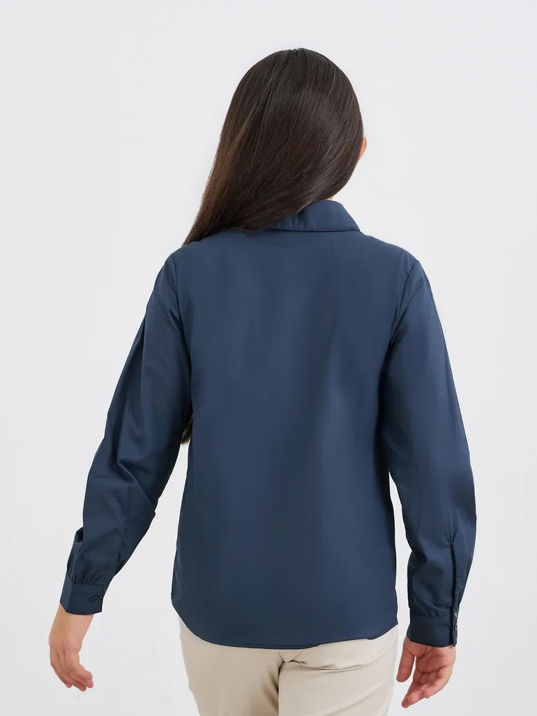 Girls Navy Blue Peter Pan Collar Shirt - 4