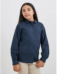 Girls Navy Blue Peter Pan Collar Shirt - 2