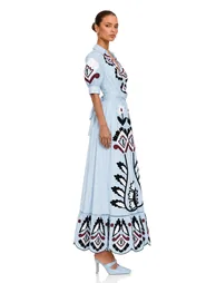 Catrina Blue Printed Collared Short Sleeve Maxi Dress - 1