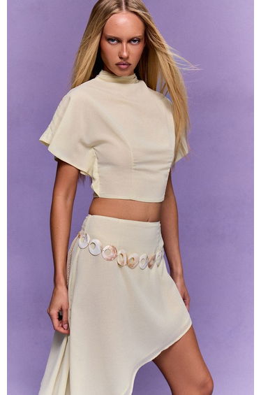 Lemon Chiffon Frill Sleeve Top Co-ord