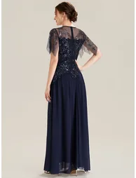 ever LUSTRE|Embroidered Sequin Ruffle Sleeve Black Tie Evening Dress - 1
