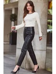 Ivory Contrast Trim Fluted Cuff Fine Knit Jumper