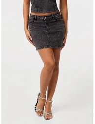 Diamante Denim Mini Skirt - 2