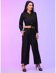 Black Front Tie Up Shirt and Palazzos Co-Ords - 1