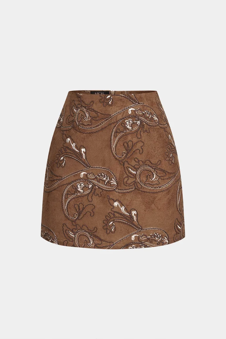 Jacquard Embroidery High Waist Mini Skirt - 5