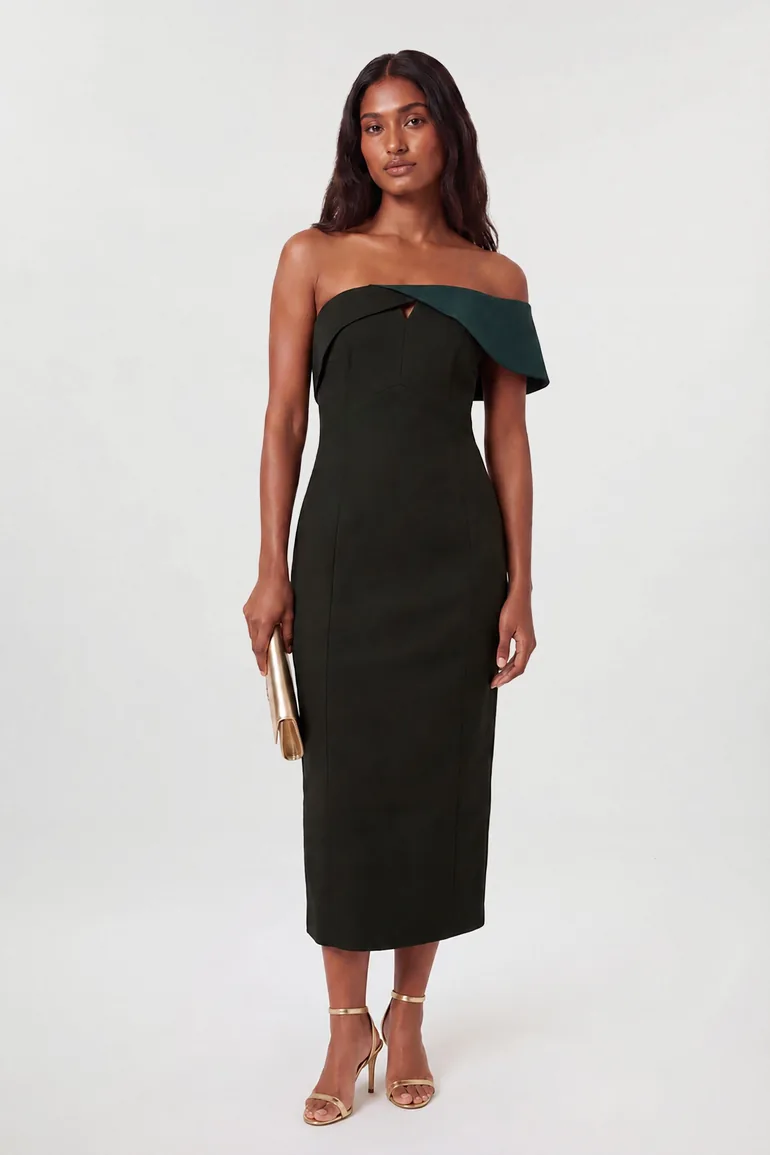 Asymmetric Bardot Tailored Mid Pencil Dress