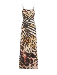 Brown-Multicolor Animal Woven Tulle Maxi Evening Dress & Graduation Gown - 4