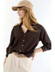 Plain Flowy Blouse BROWN