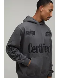 Charcoal Oversized Certified Moto Print Hoodie - charcoal - 2
