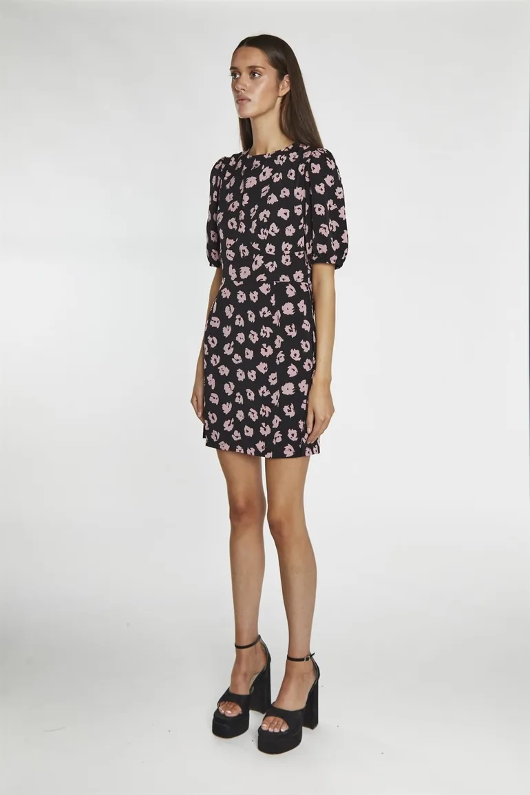 Black Pink Splodge Round Neck Mini Dress