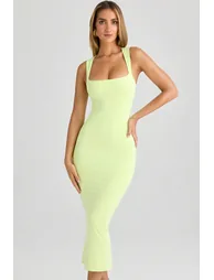 Square Neck Midi Dress in Matcha Green - 4