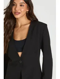 Asymmetric Front Oversized Blazer - black - 3