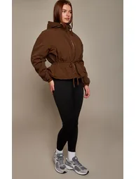 Chocolate Tie Bow Detail Shell Puffer Jacket