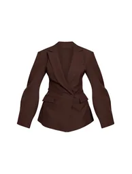 Chocolate Asymmetric Detail Cocoon Sleeve Blazer - 4