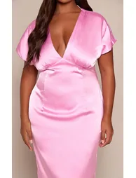 Plus Pink Satin Plunge Midi Dress - 3
