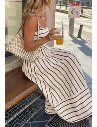 Two-Tone Striped Cutout Back Cami Maxi Dress in Brown for City Strolls & Coastal Vacations - 1