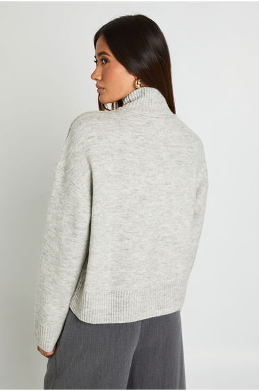 Exposed Seam Detail High Neck Jumper - grey marl product thumbnail 3