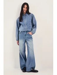 Oversized Denim Bomber Jacket - 1