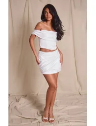 Premium White Satin Draped Mini Skirt