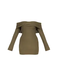 Khaki Soft Touch Twist Bardot Bodycon Dress - 4
