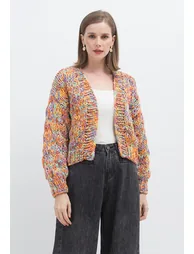 Colorful Chunky Knit Cropped Cardigan - 2