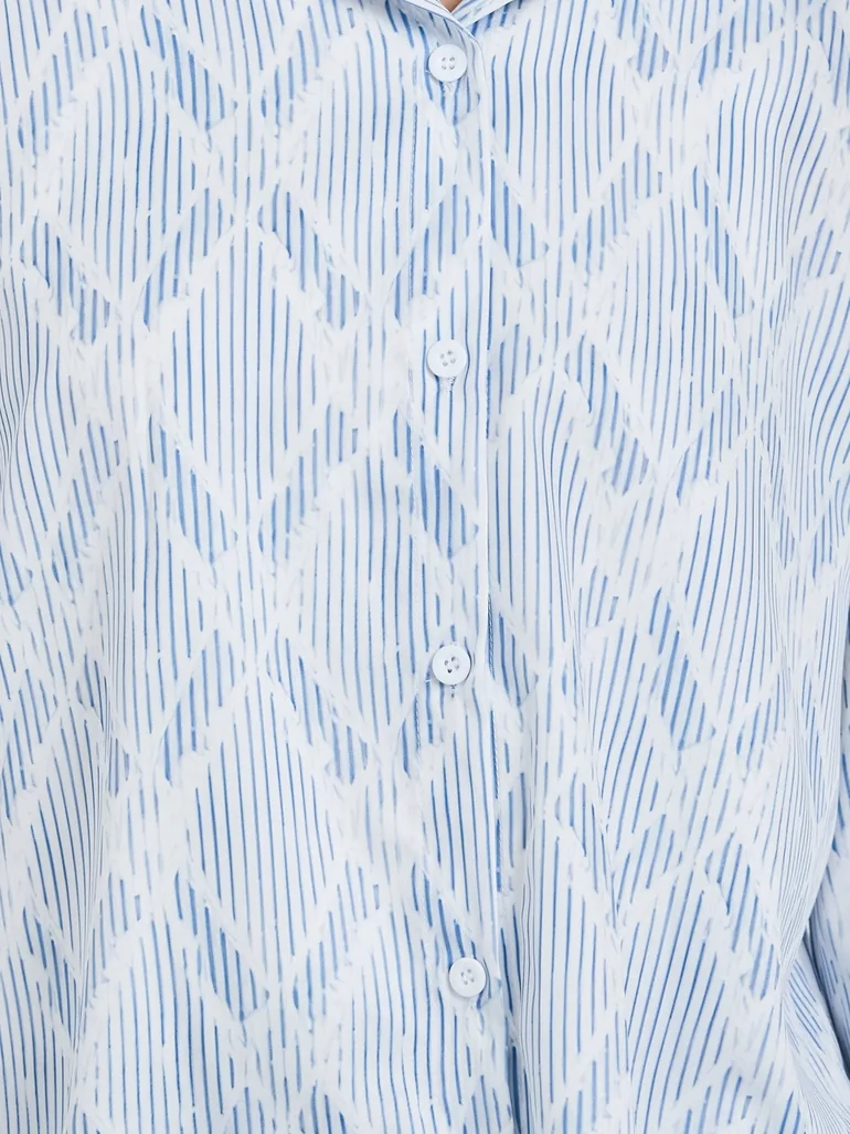 Women Blue All-Over Print Long Sleeve Oversized Shirt - 3