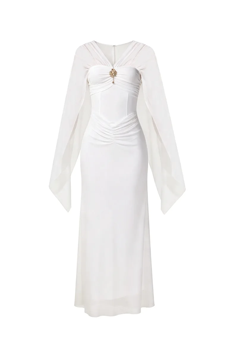 Juanita White Cape Maxi Dress - 3