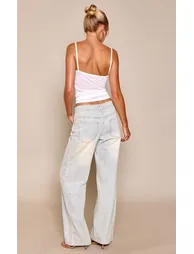 Ice Blue Side Panel Embellished Low Rise Wide Leg Jeans - 2