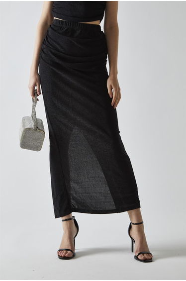 Black-Glitter Ruched Midaxi-Skirt product thumbnail 3
