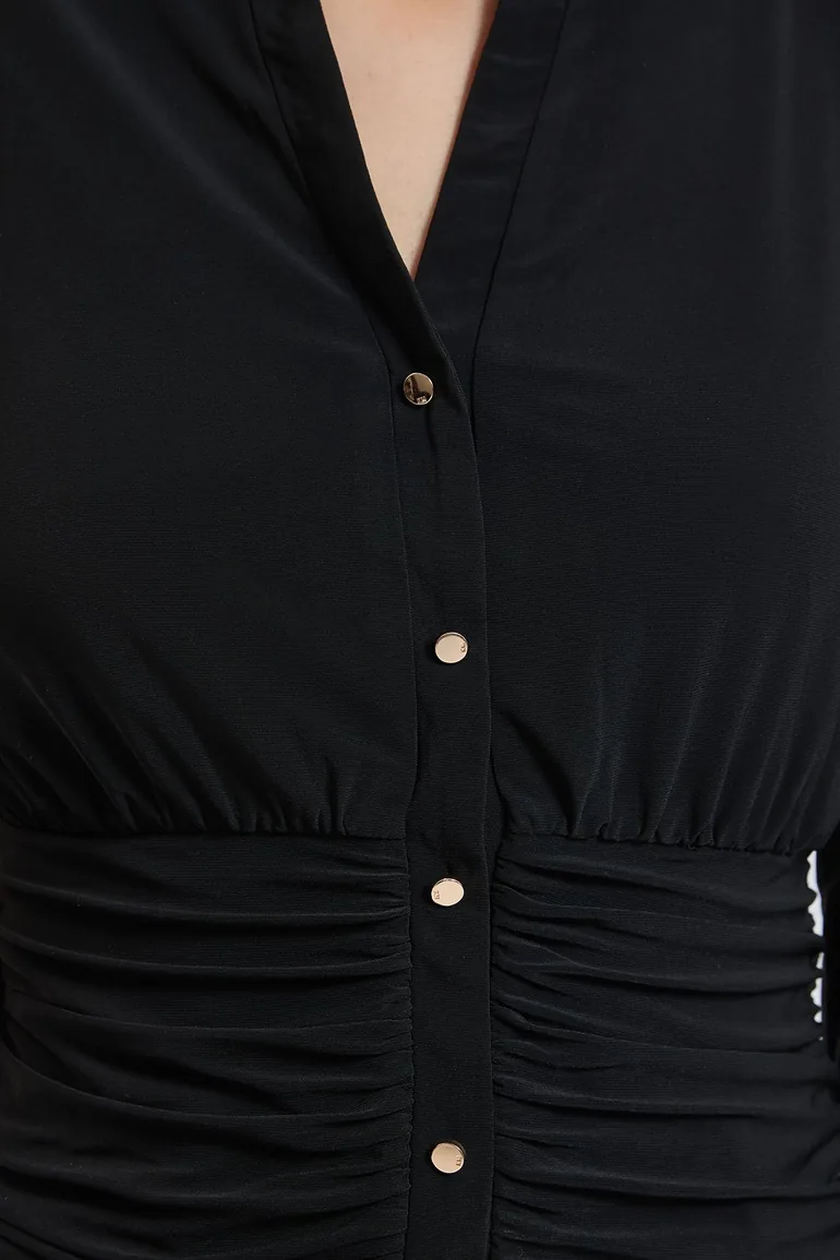 Petite Drapey Crepe Ruched Waist Jersey Blouse - 1