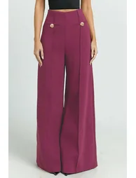 Solid High Waist Wide Leg Pants