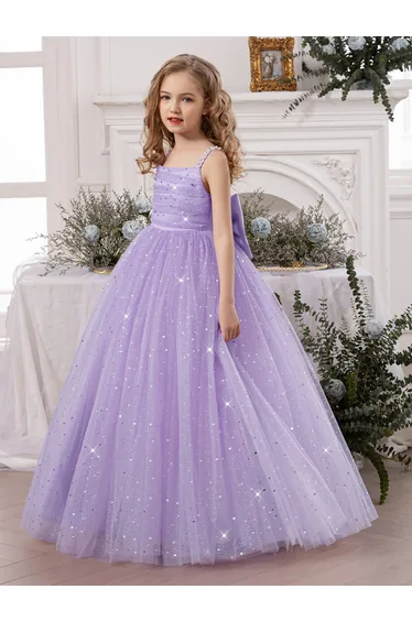 Girls Bow Detail Embellished Maxi Dress