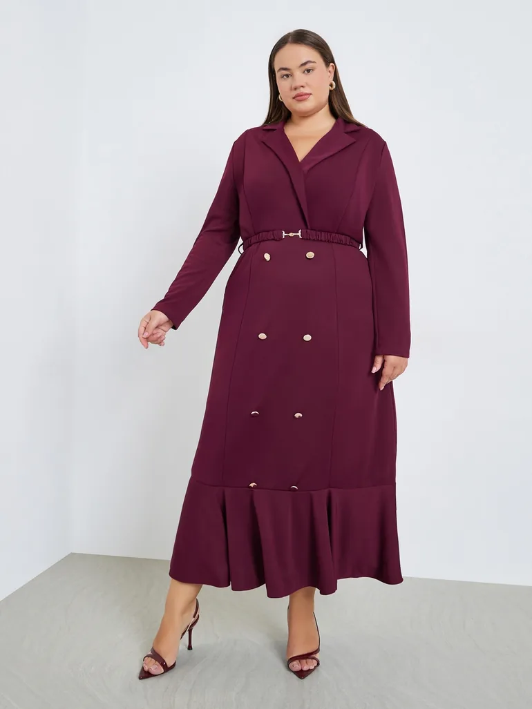 Plus Size Burgundy Blazer Maxi Dress - 1