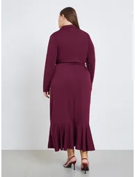 Plus Size Burgundy Blazer Maxi Dress - 4