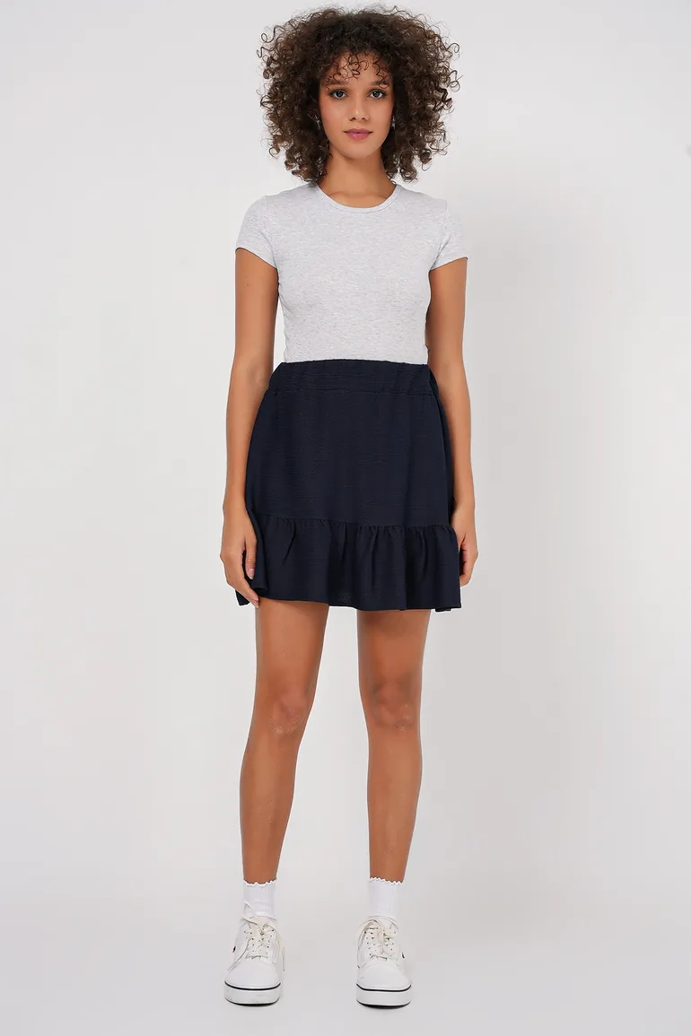 Knitted Mini Skirt - Navy Blue