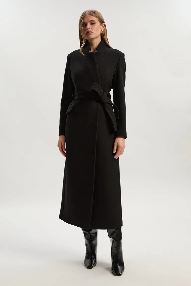 Wool Investment Notch Neck Tailored Maxi Coat