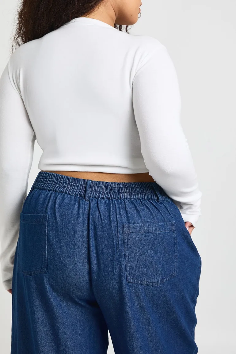 بنطلون شامبراي بأرجل عريضة لون كحلي - للمقاسات الكبيرة - 3