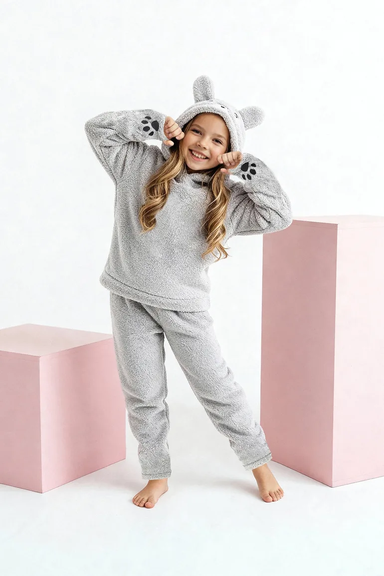 Gray Mini Me Knitted Unisex Kids Pajamas Set