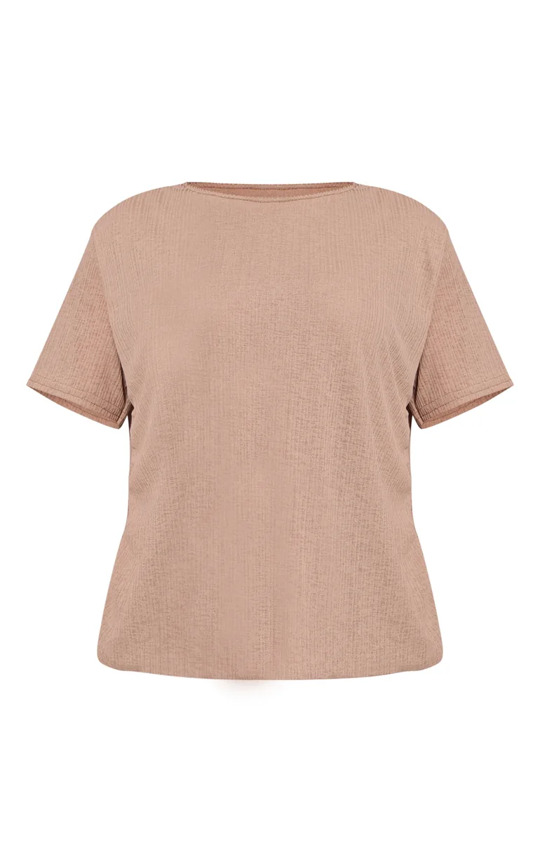 Petite Taupe Sheer Textured Flowy Top - 4