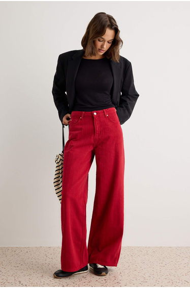 Red High Waist Wide Leg Jeans product thumbnail 2