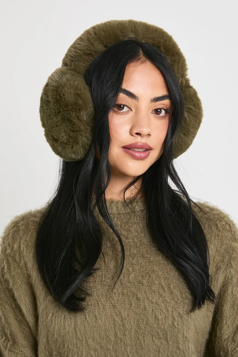 Faux Fur Earmuffs - olive