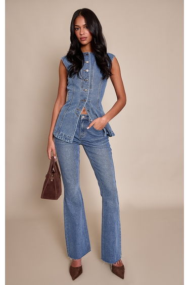 Tall Dark Blue Low Rise Stretch Flared Jeans